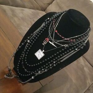 Necklace Bundle Gothic Themed Black Red Silver 7 Pcs Some Signed